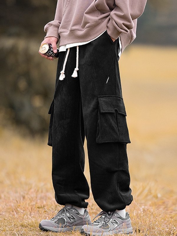 EMMIOL Pantalones cargo sueltos de pana con forro polar para hombre
