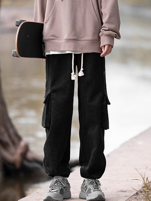 EMMIOL Pantalones cargo sueltos de pana con forro polar para hombre