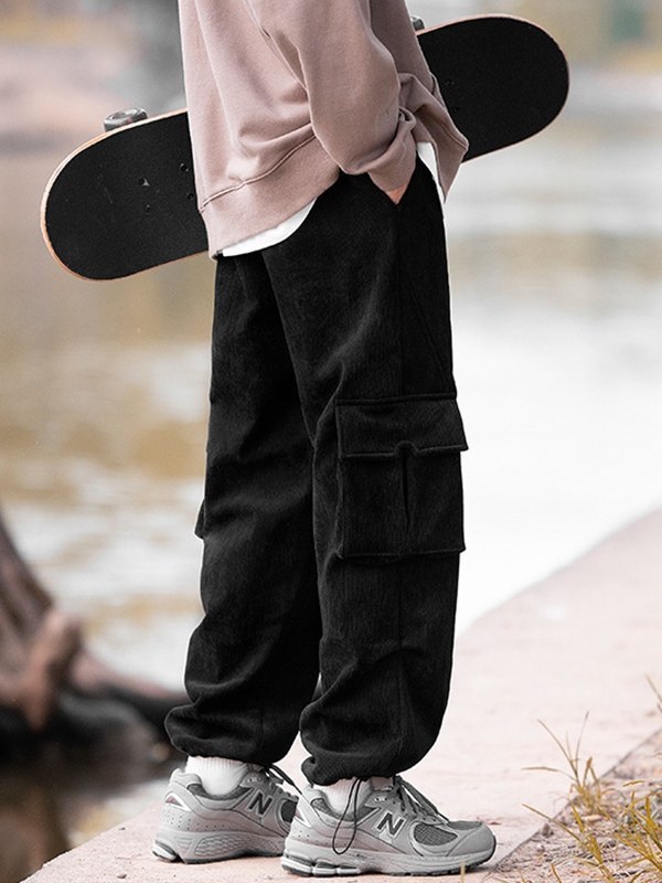 EMMIOL Pantalones cargo sueltos de pana con forro polar para hombre