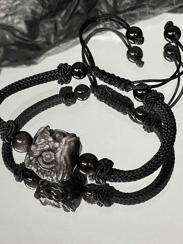 Emmiol Free shipping 2023 Black Lion Pendant Braided Rope Bracelet