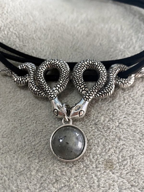Girocollo Punk In Velluto Nero Con Serpente | Collana Donna Gotica Con Ciondolo Cobra Argento, Catena Regolabile, Accessorio Cosplay E Festa