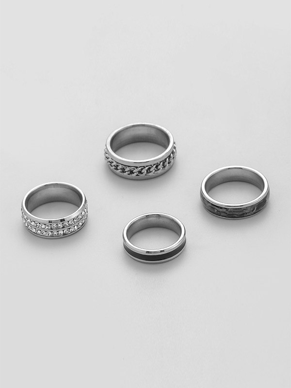 Emmiol Free shipping 2024 Men's 4pcs Simple Silver Ring Set Silver ONE