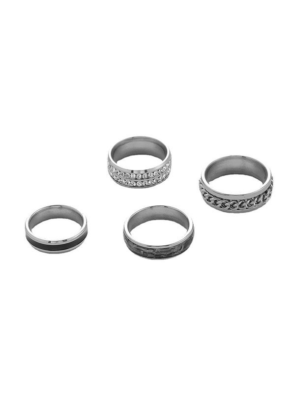 Emmiol Free shipping 2024 Men's 4pcs Simple Silver Ring Set Silver ONE