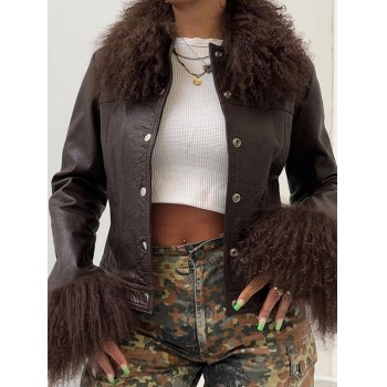 Faux Fur Trim Pu Leather Jacket