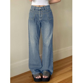 Blue Patchwork High Rise Boyfriend Jeans
