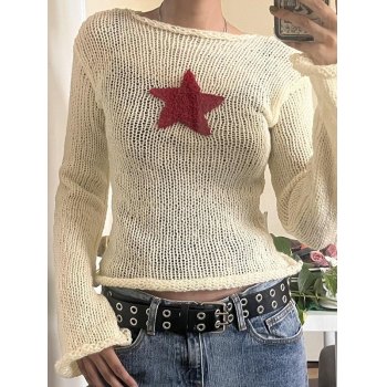 Star Crochet Knit Cropped Knit Top