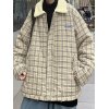 EMMIOL Men's Faux Fur Collar Checkered Padded Jacket