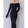 EMMIOL Vestido largo de punto de manga larga con hombros descubiertos negro