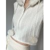 EMMIOL Kurz geschnittene Strickjacke mit Zopfmuster und Kapuze und Fuzzy-Besatz