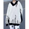 EMMIOL Contrasting Distressed Pullover Knit Sweater