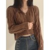EMMIOL Cropped Brown Cable Knit Sweater