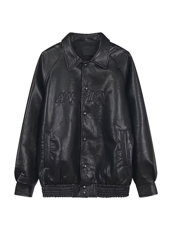 EMMIOL Chaqueta de piel sintética negra para hombre
