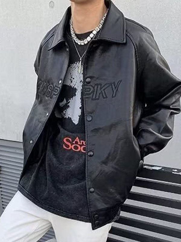 EMMIOL Chaqueta de piel sintética negra para hombre