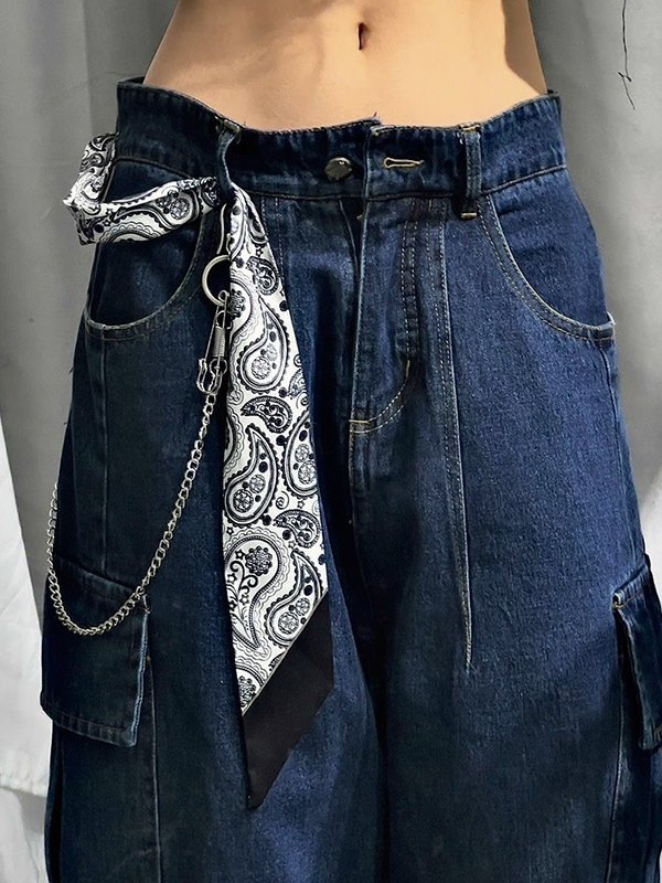 EMMIOL Vaqueros cargo holgados con costuras plisadas