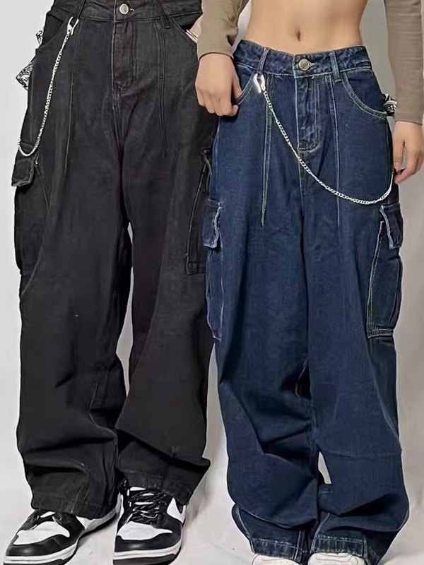 EMMIOL Vaqueros cargo holgados con costuras plisadas