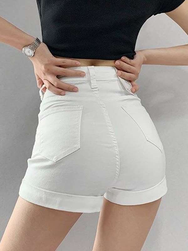 EMMIOL Denim-Booty-Shorts mit Bündchensaum