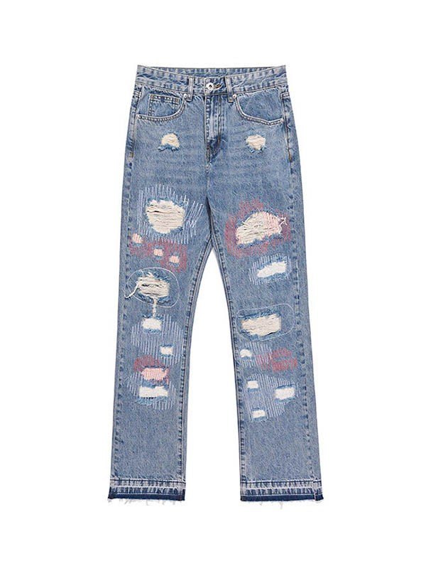 EMMIOL Jeans rasgados de pierna recta desgastados azules