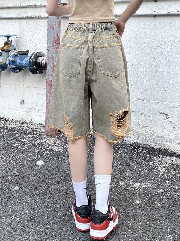 EMMIOL Vintage Baggy Ripped Denim Shorts