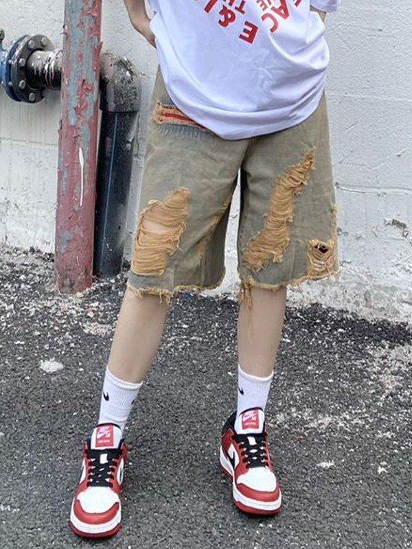 EMMIOL Vintage Baggy Ripped Denim Shorts