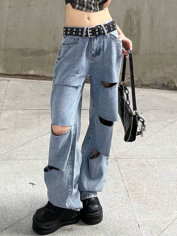 EMMIOL Jeans rasgados holgados azules desgastados