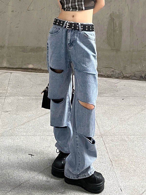 EMMIOL Jeans rasgados holgados azules desgastados