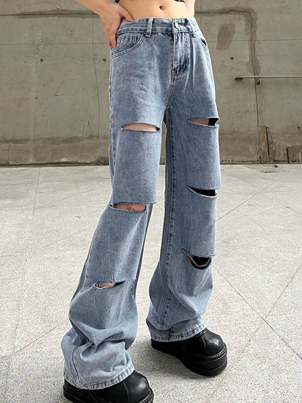 EMMIOL Jeans rasgados holgados azules desgastados