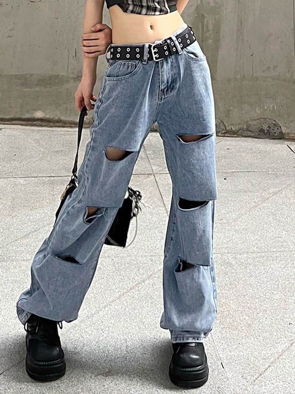 EMMIOL Jeans rasgados holgados azules desgastados