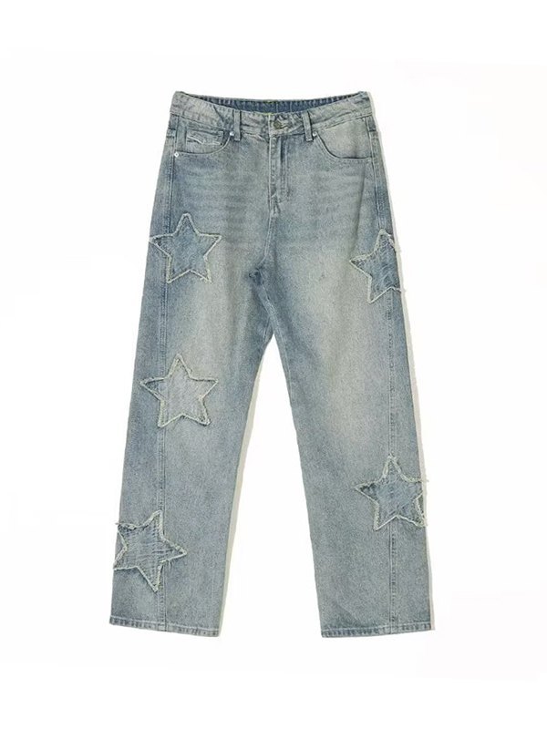 EMMIOL Jeans sueltos con estrellas bordadas para hombre