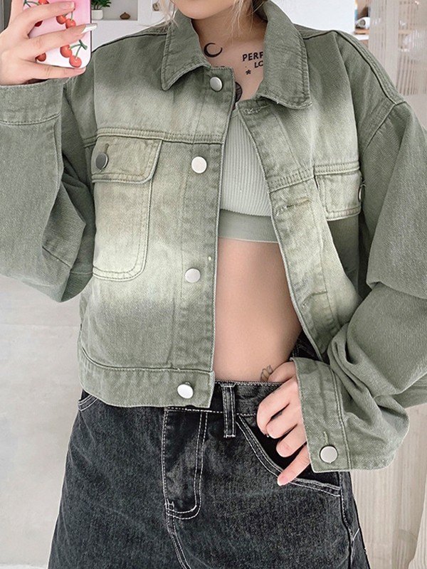 EMMIOL Chaqueta vaquera corta con efecto tie dye verde