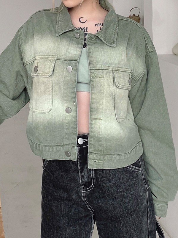 EMMIOL Chaqueta vaquera corta con efecto tie dye verde