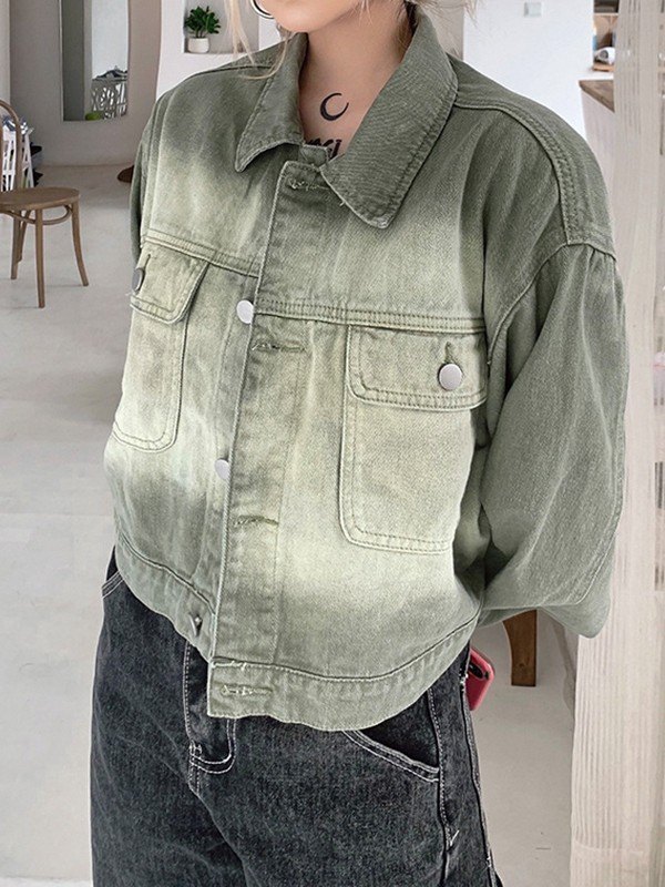 EMMIOL Chaqueta vaquera corta con efecto tie dye verde