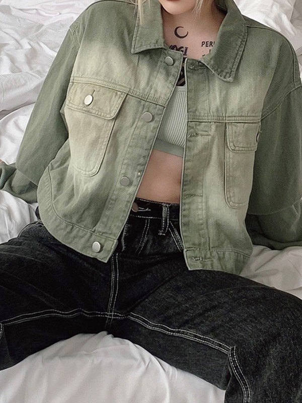 EMMIOL Chaqueta vaquera corta con efecto tie dye verde
