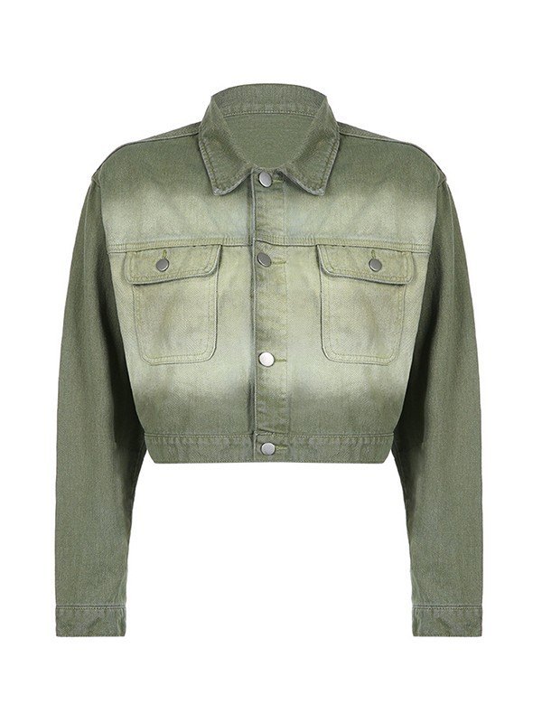 EMMIOL Chaqueta vaquera corta con efecto tie dye verde