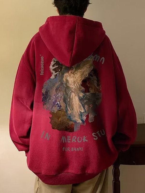 Emmiol Free shipping 2023 Men's Vintage Graphic Fleece Lined Pullover Hoodie Red XL in Hoodies