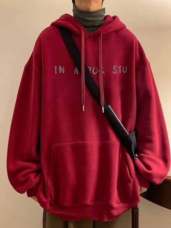 Emmiol Free shipping 2024 Men's Vintage Graphic Fleece Lined Pullover Hoodie Red XL in Hoodies