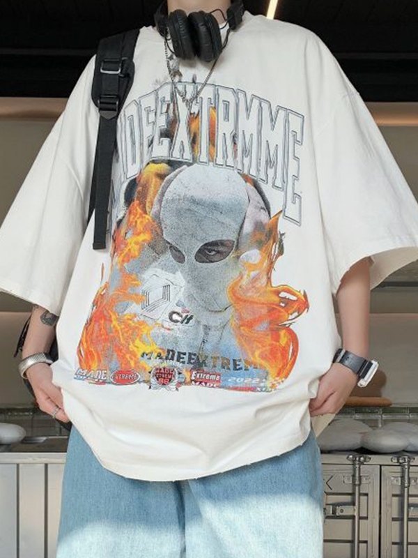 EMMIOL Men's Vintage Wash Burning Graphic Tee