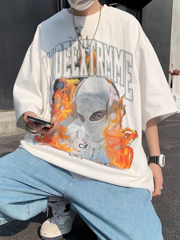 EMMIOL Men's Vintage Wash Burning Graphic Tee