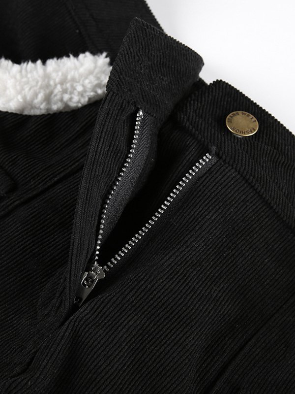 EMMIOL Fuzzy Trim Black Corduroy Shorts