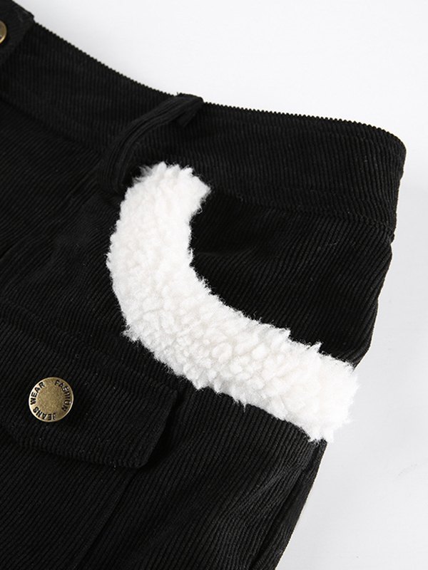 EMMIOL Fuzzy Trim Black Corduroy Shorts