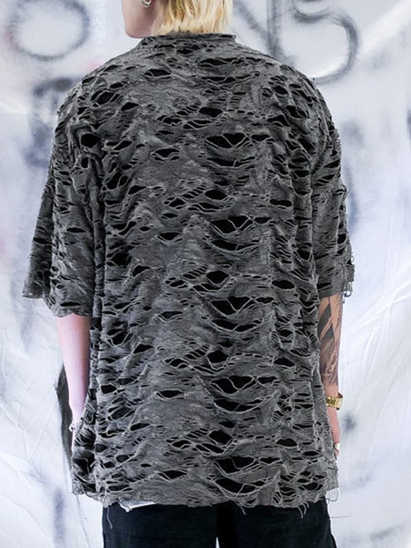 EMMIOL Camiseta de manga corta desgastada de patchwork para hombre