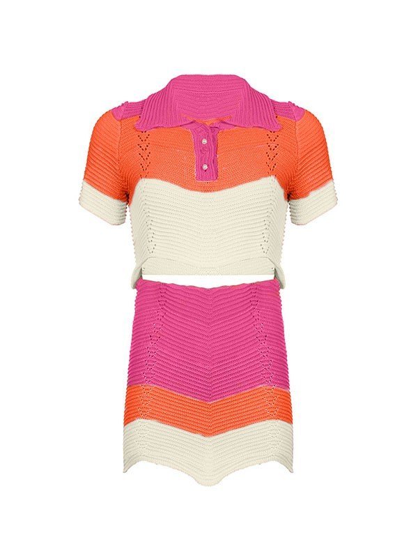 EMMIOL Set top corto e pantaloncini in maglia a blocchi di colore