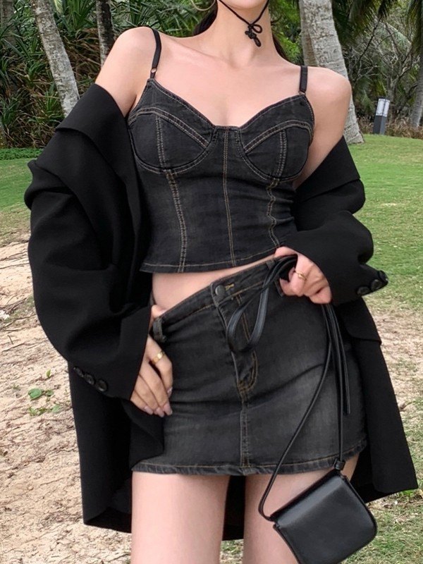 EMMIOL Y2K Retro Denim Corset Top