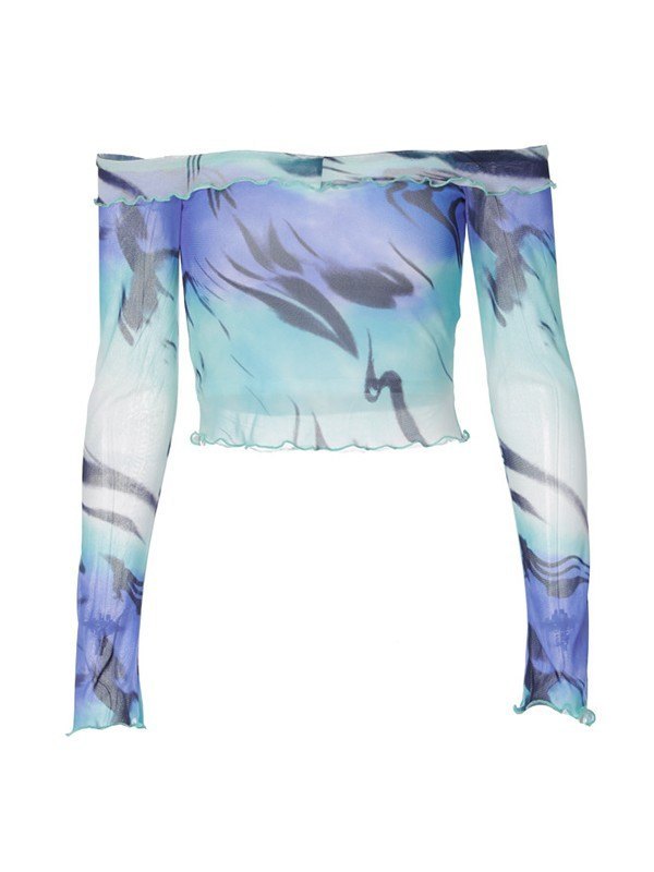 EMMIOL Blusa de malla con hombros descubiertos y manga larga