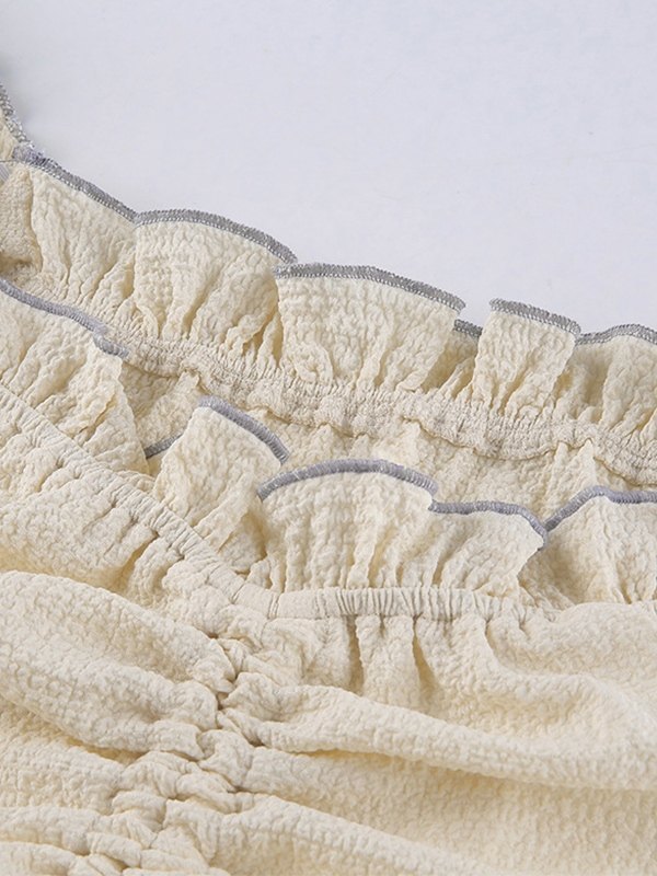 EMMIOL Blusa corta de manga corta con hombros descubiertos y volantes