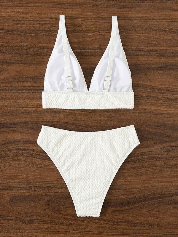 EMMIOL Weißes strukturiertes Push-Up-Bikini-Set