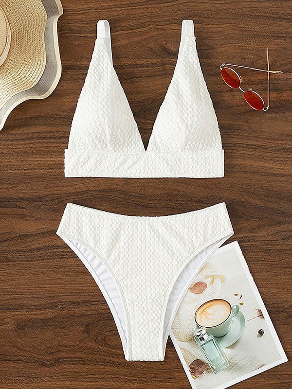 EMMIOL Weißes strukturiertes Push-Up-Bikini-Set