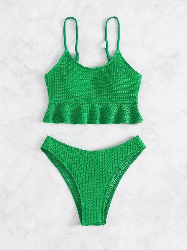 EMMIOL Strukturiertes grünes Bikini-Set