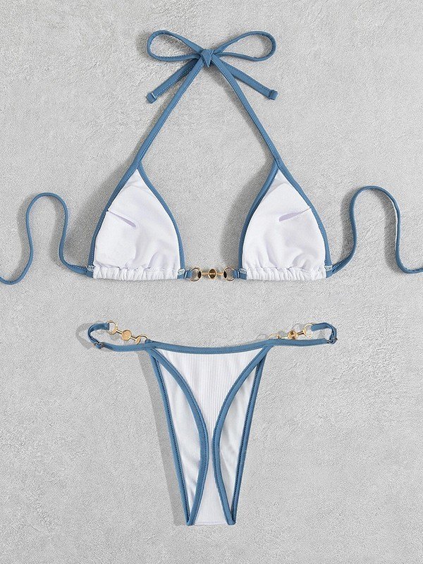 EMMIOL Geripptes Bikini-Set mit Kontrastrand