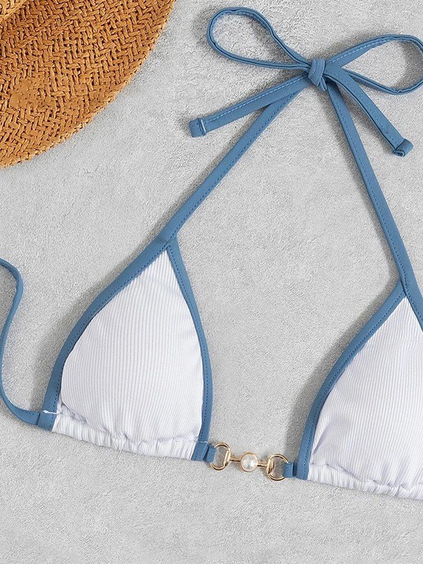 EMMIOL Geripptes Bikini-Set mit Kontrastrand