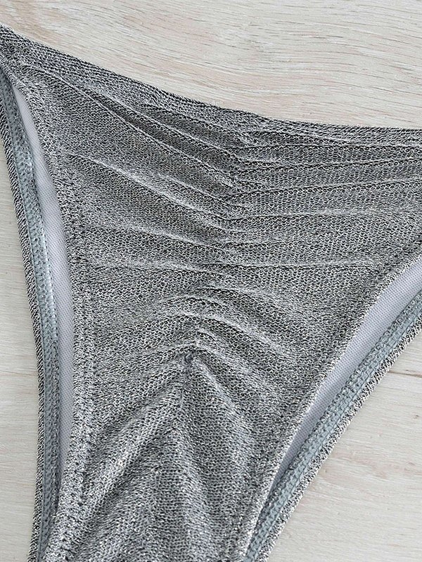 EMMIOL Conjunto de bikini metálico fruncido con cordones